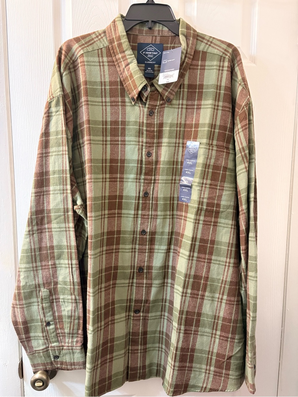 NWT St. John's Bay Unisex Big And Tall Olive Green Brown Flannel 4XL Women’s OS